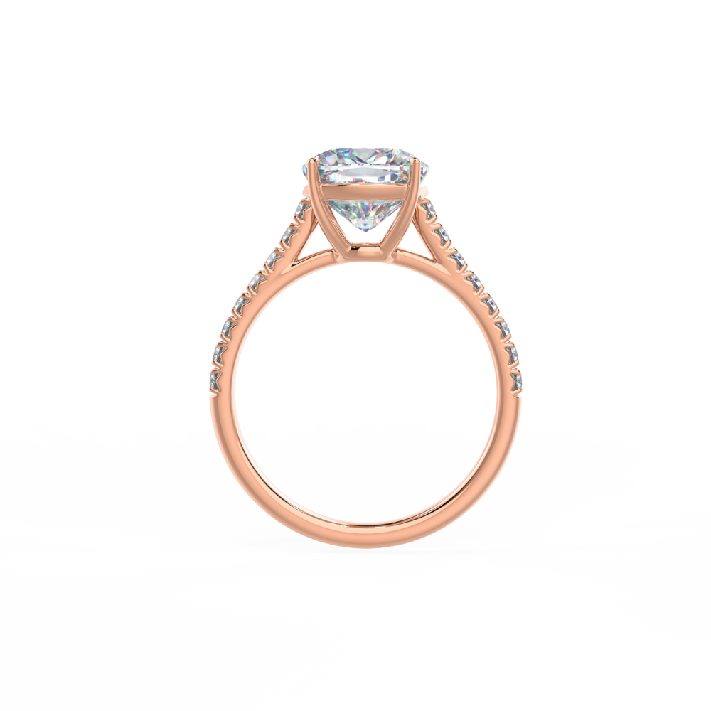 Square Cushion 4 Prong Pave Diamond Engagement Ring in 18K Rose Gold Edelweiss